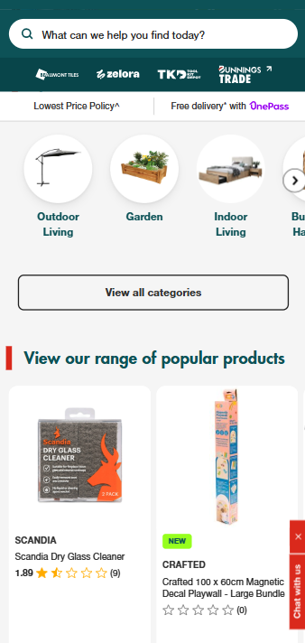 Bunnings mobile homepage